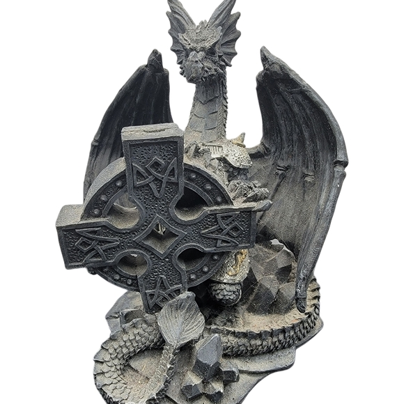 Other - Dragon Statue with Celtic Cross - Gray